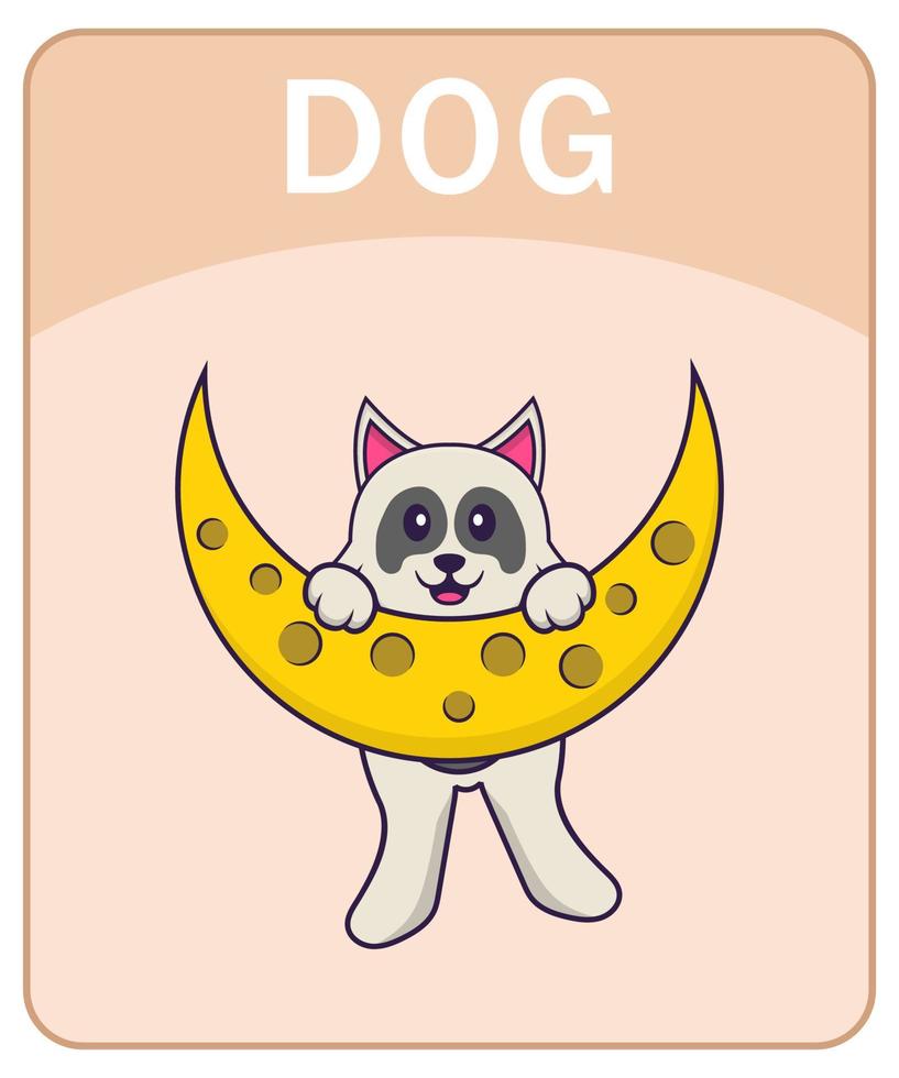 Alphabet flashcard with Cute dog cartoon character. vector