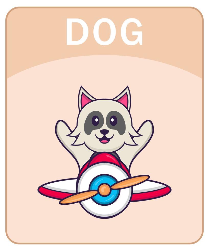 Alphabet flashcard with Cute dog cartoon character. vector