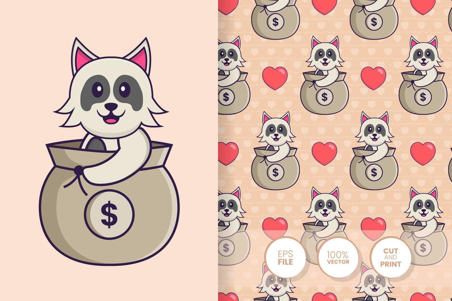 Cute dog cartoon character. seamless pattern background vector