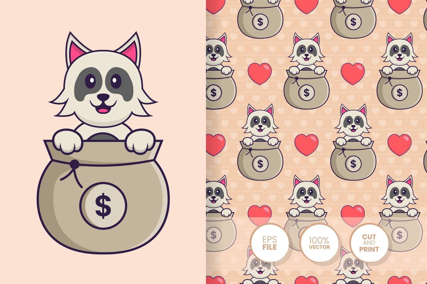 Cute dog cartoon character. seamless pattern background vector