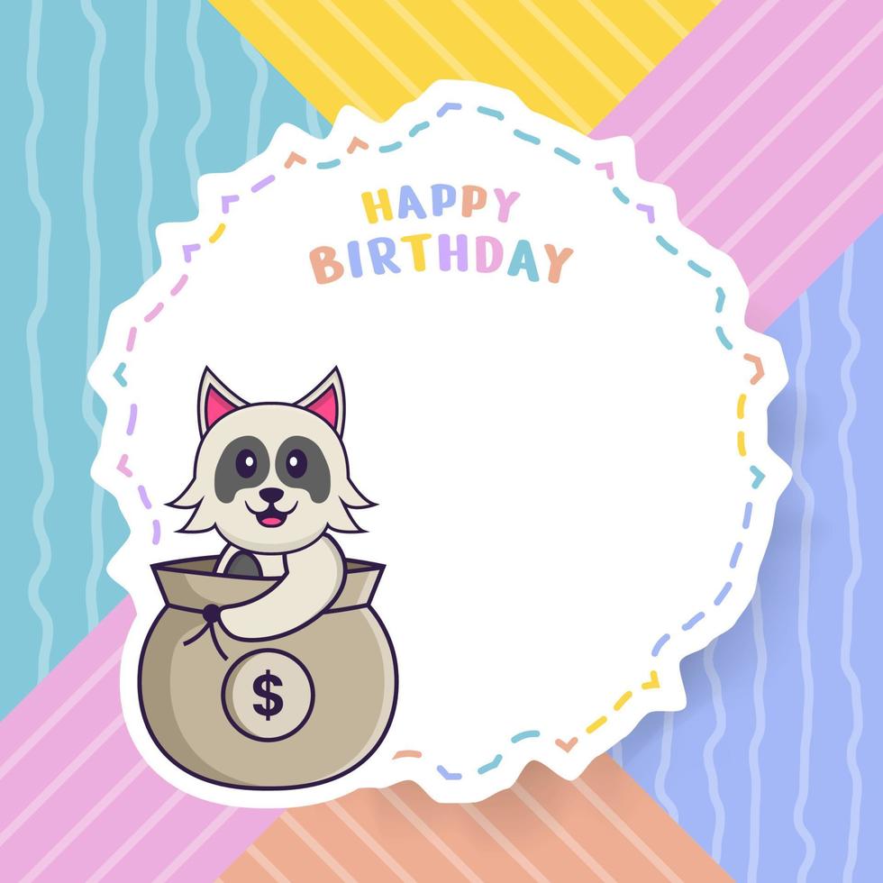 Tarjeta de felicitación de feliz cumpleaños con personaje de dibujos animados de perro lindo. ilustración vectorial vector