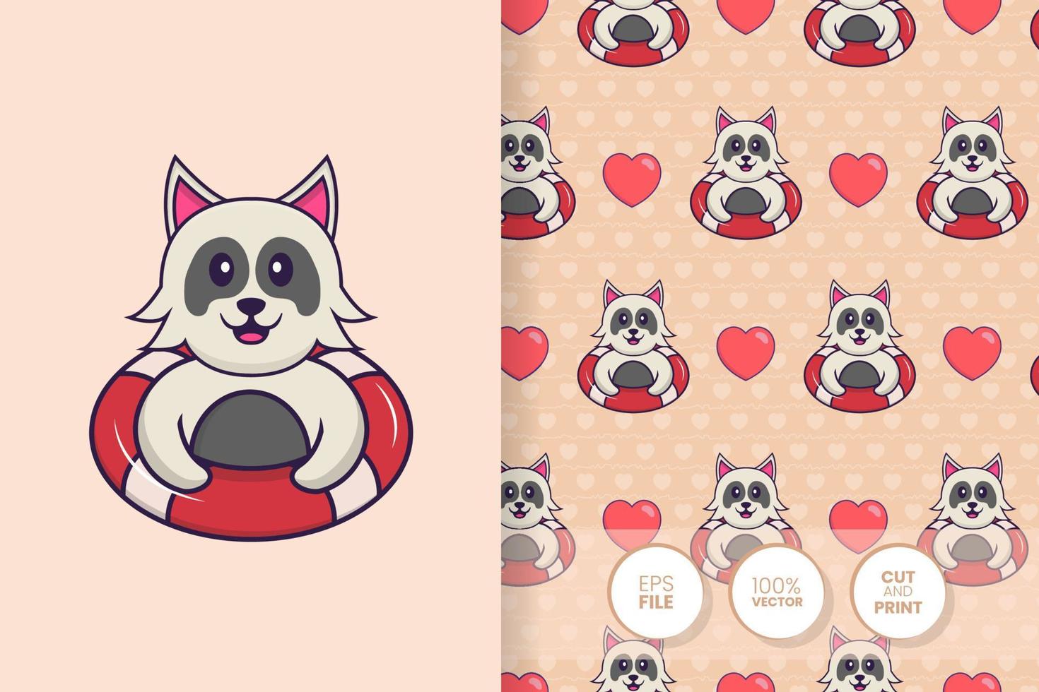 Cute dog cartoon character. seamless pattern background vector
