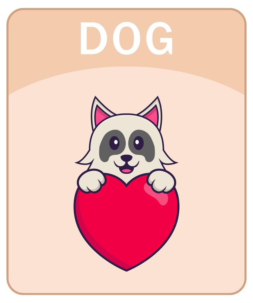 flashcard del alfabeto con personaje de dibujos animados lindo perro. vector