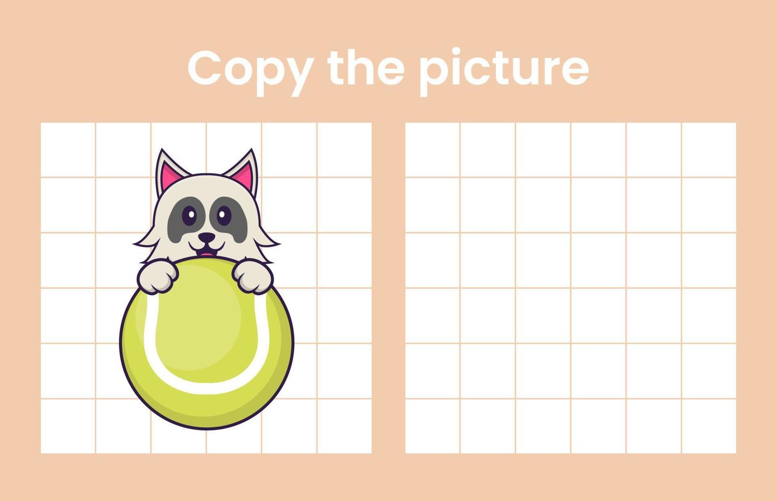 Copy the picture of a cute dog. Educational game for children. Cartoon vector illustration