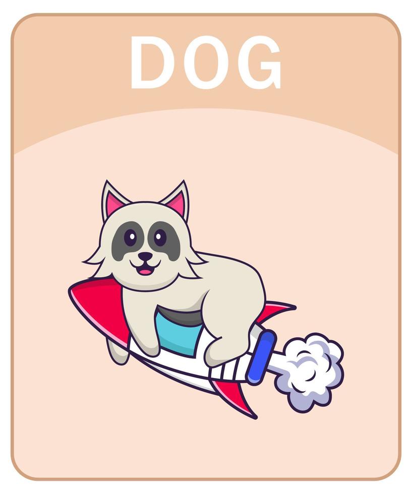 Alphabet flashcard with Cute dog cartoon character. vector