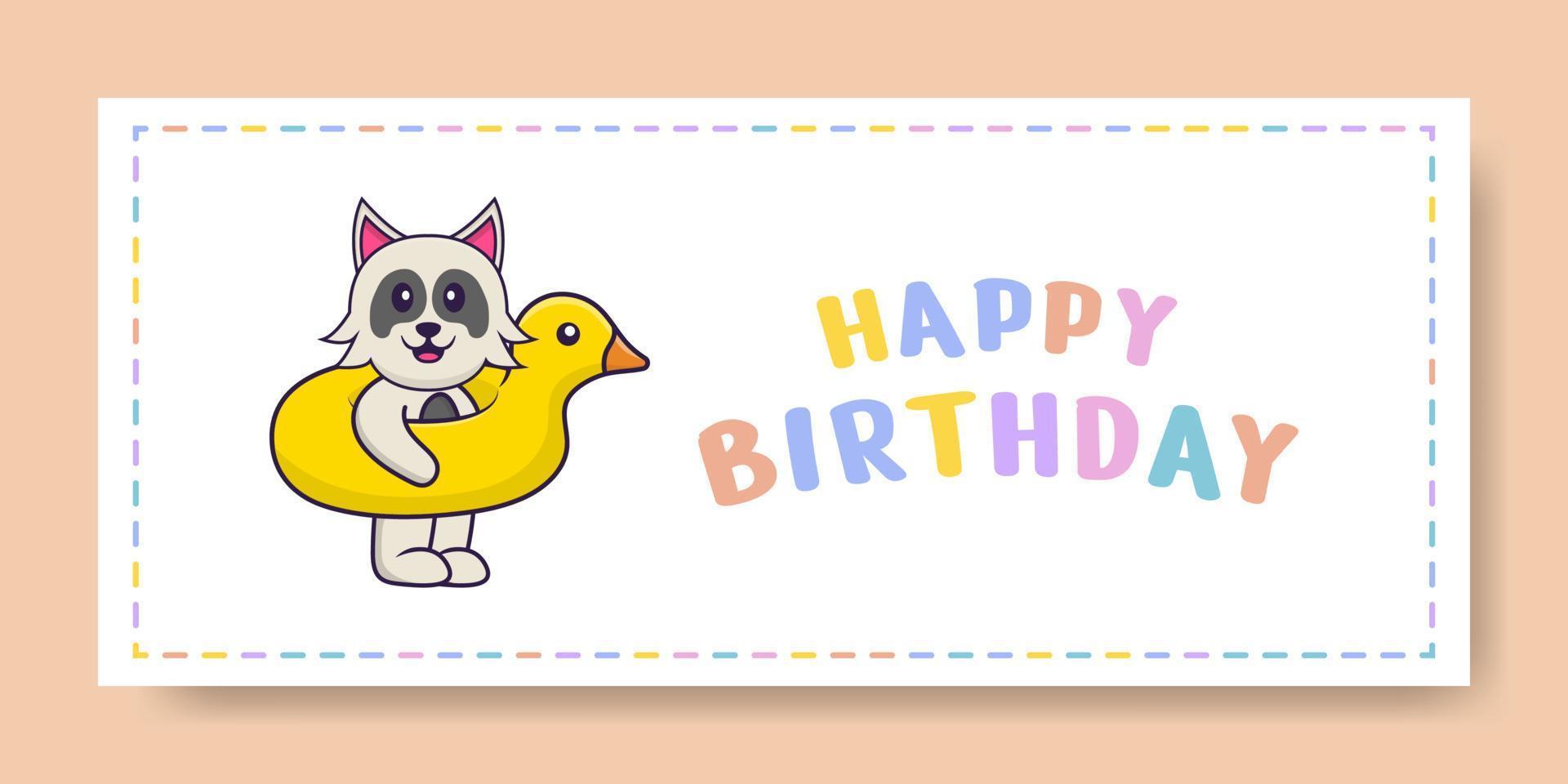 Happy Birthday banner with Cute dog cartoon character. Vector Illustration