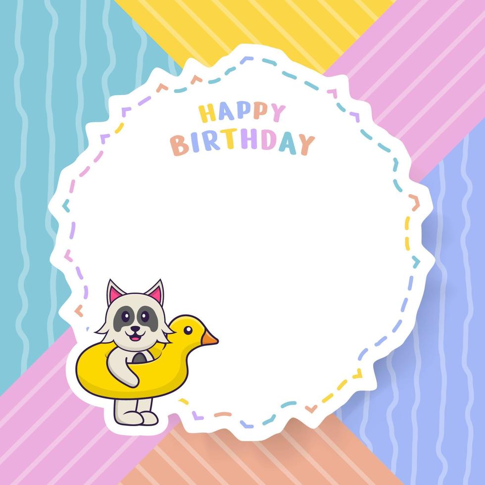 Tarjeta de felicitación de feliz cumpleaños con personaje de dibujos animados de perro lindo. ilustración vectorial vector