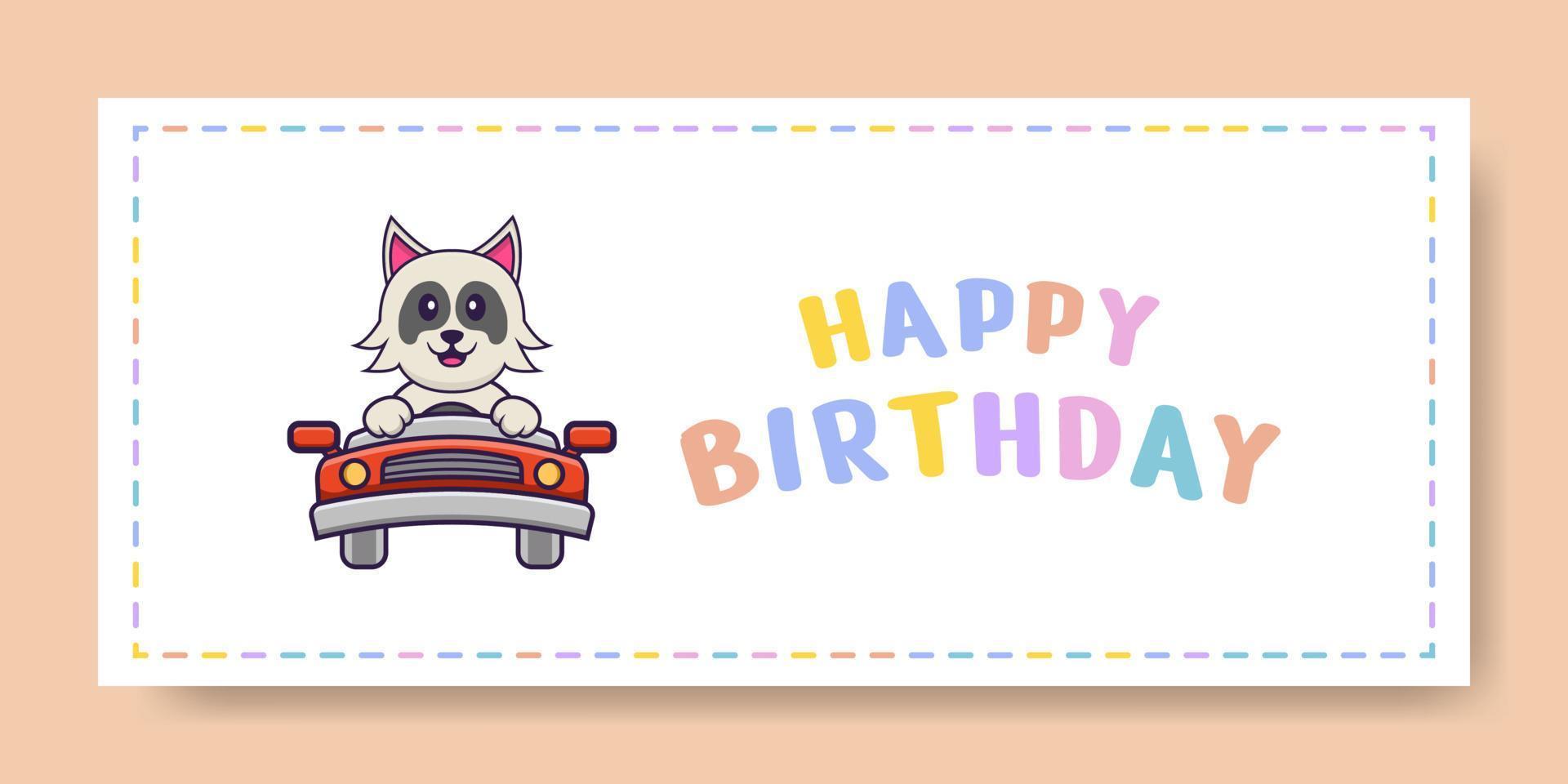 Happy Birthday banner with Cute dog cartoon character. Vector Illustration