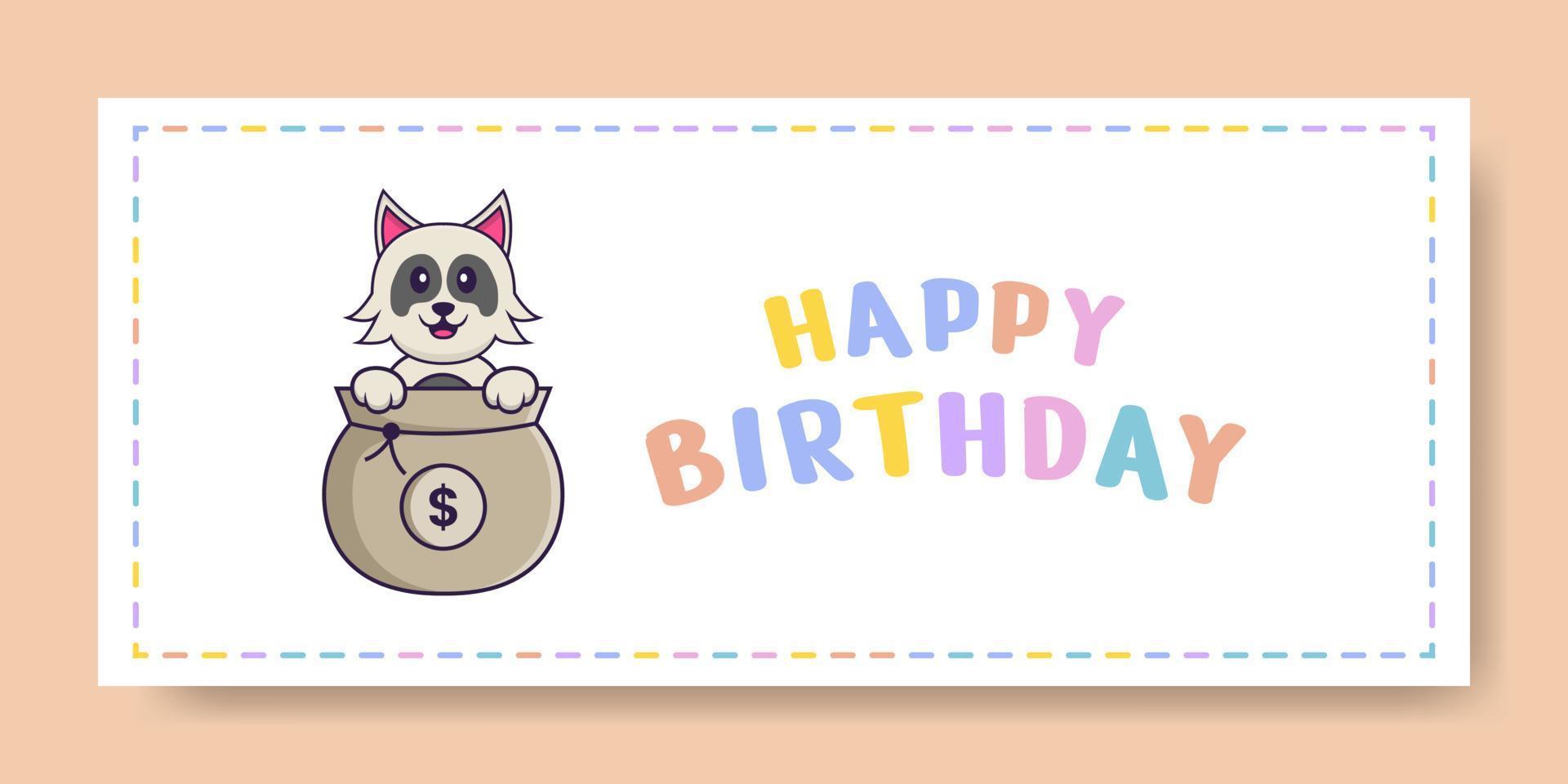 Banner de feliz cumpleaños con personaje de dibujos animados de perro lindo. ilustración vectorial vector