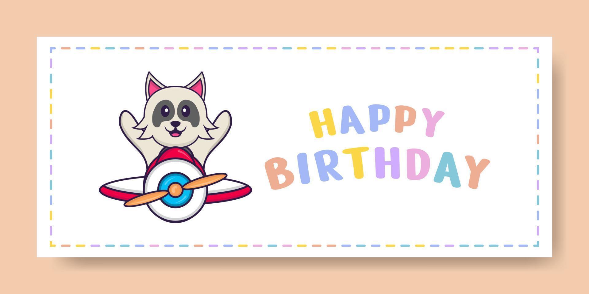 Happy Birthday banner with Cute dog cartoon character. Vector Illustration