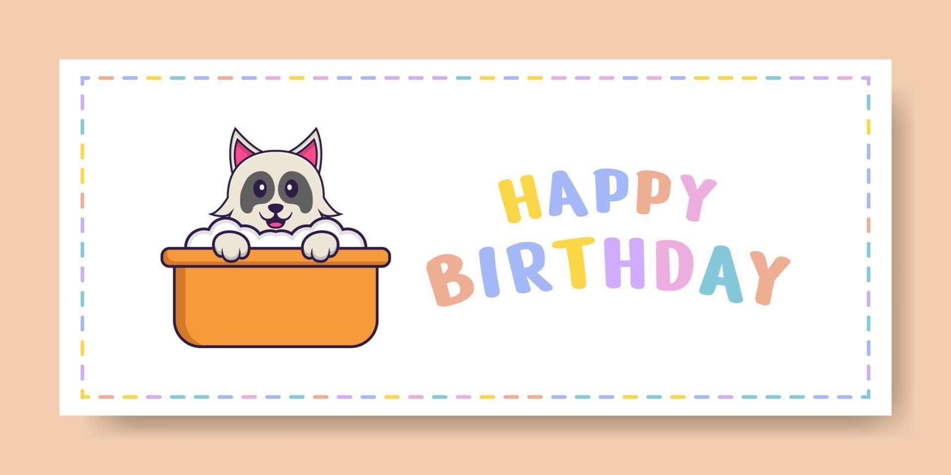 Happy Birthday banner with Cute dog cartoon character. Vector Illustration