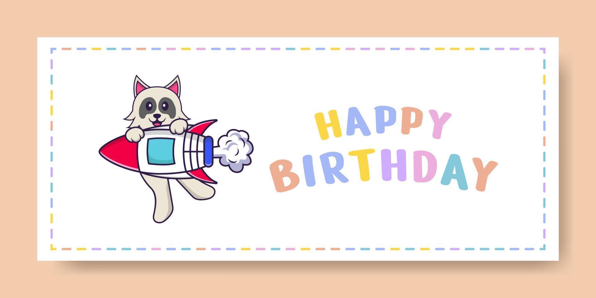 Banner de feliz cumpleaños con personaje de dibujos animados de perro lindo. ilustración vectorial vector