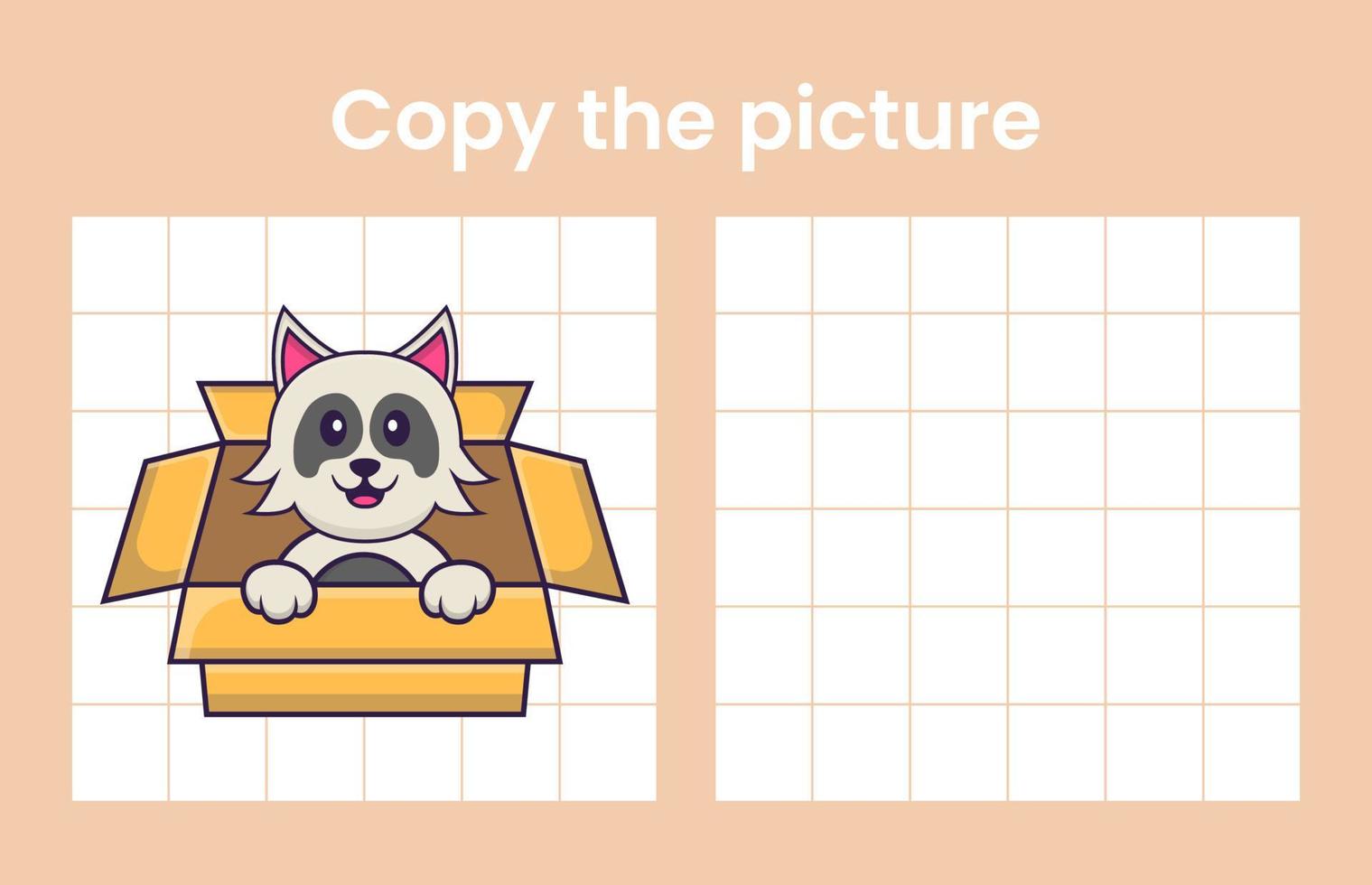 Copy the picture of a cute dog. Educational game for children. Cartoon vector illustration