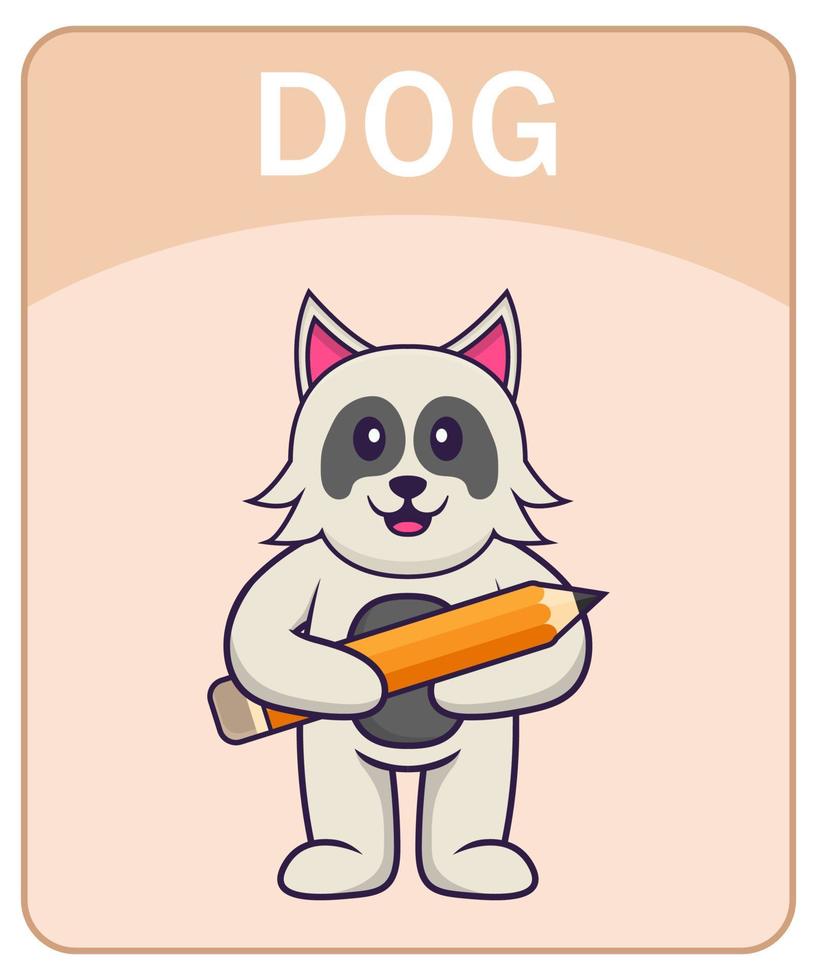 Alphabet flashcard with Cute dog cartoon character. vector