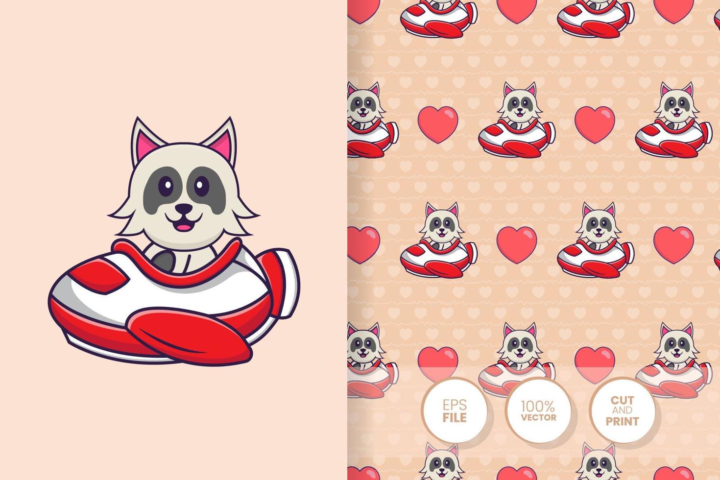 Cute dog cartoon character. seamless pattern background vector