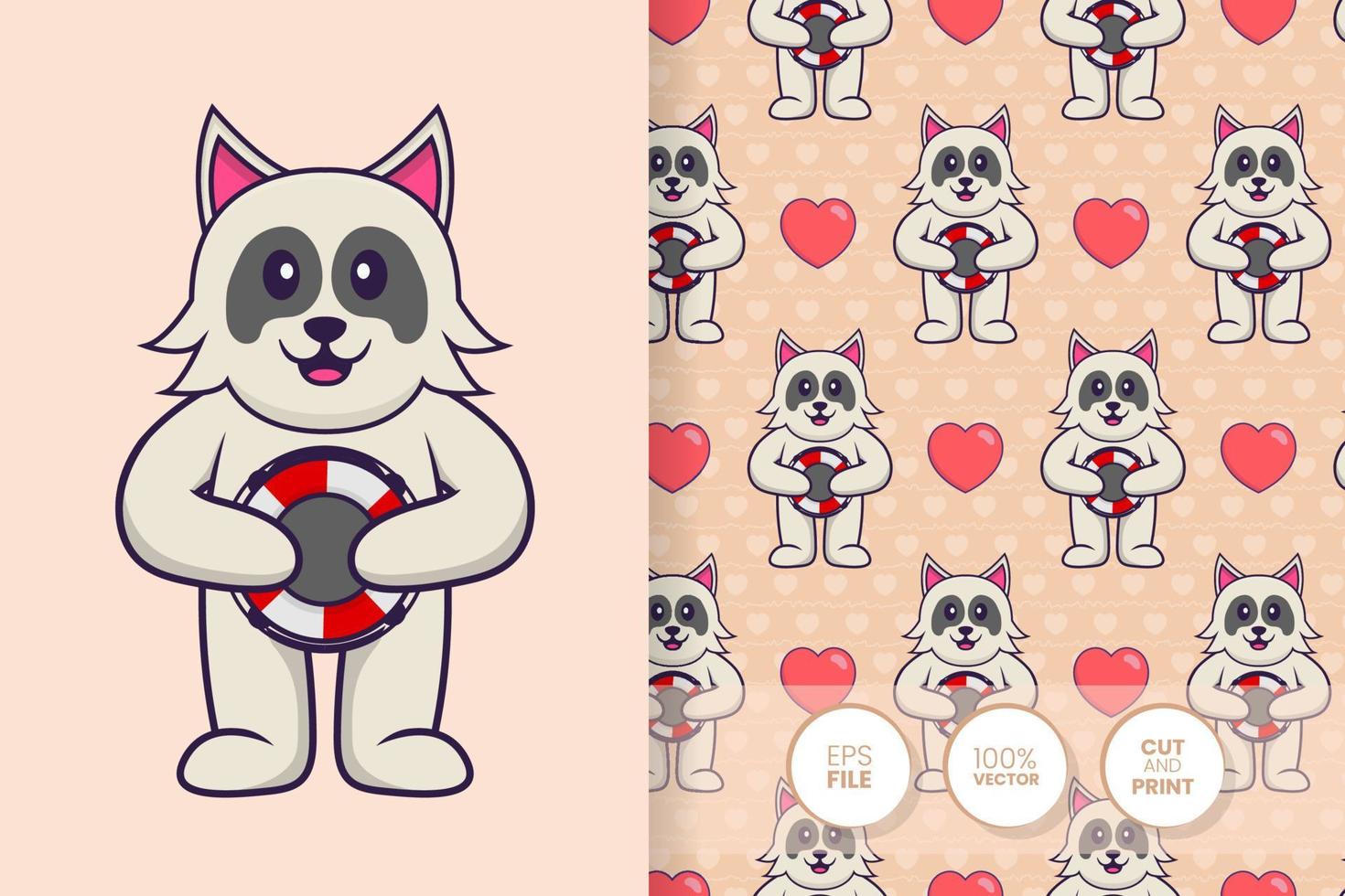 Cute dog cartoon character. seamless pattern background vector