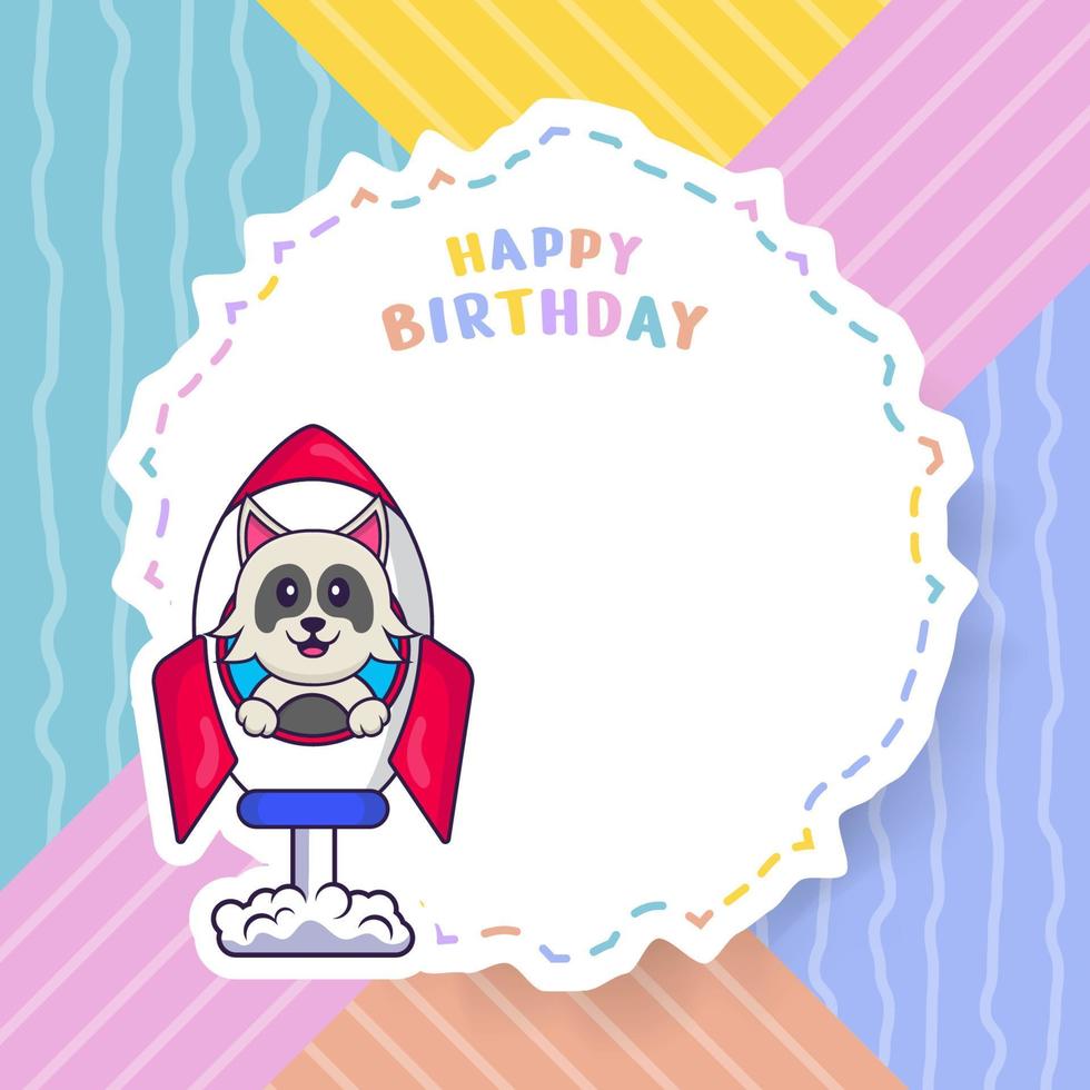 Happy Birthday greeting card with Cute dog cartoon character. Vector Illustration