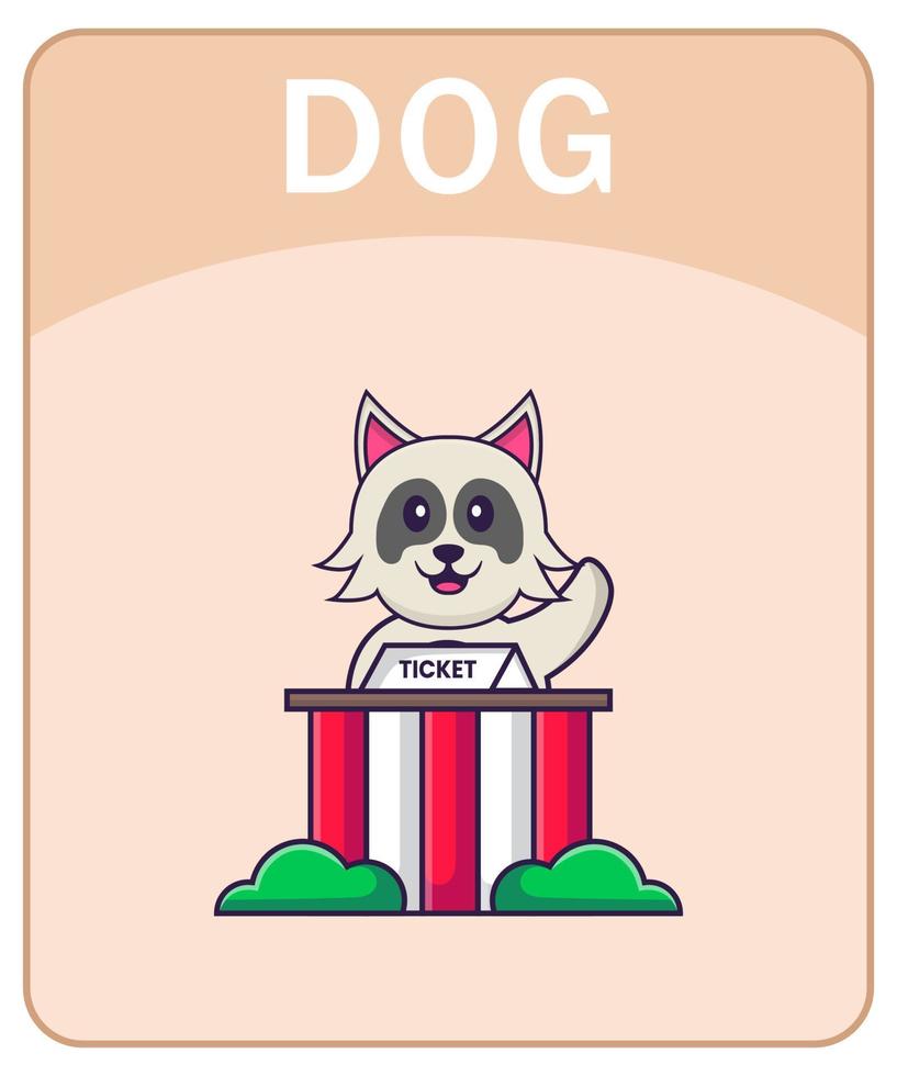 Alphabet flashcard with Cute dog cartoon character. vector