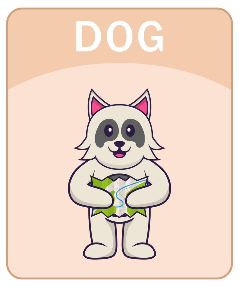 Alphabet flashcard with Cute dog cartoon character. vector