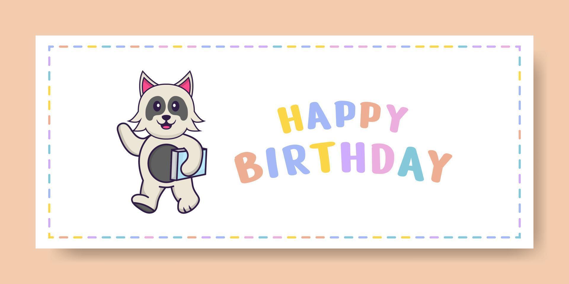 Happy Birthday banner with Cute dog cartoon character. Vector Illustration