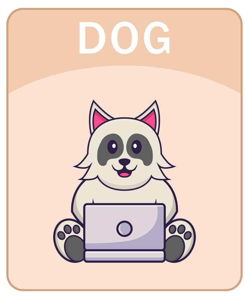 Alphabet flashcard with Cute dog cartoon character. vector