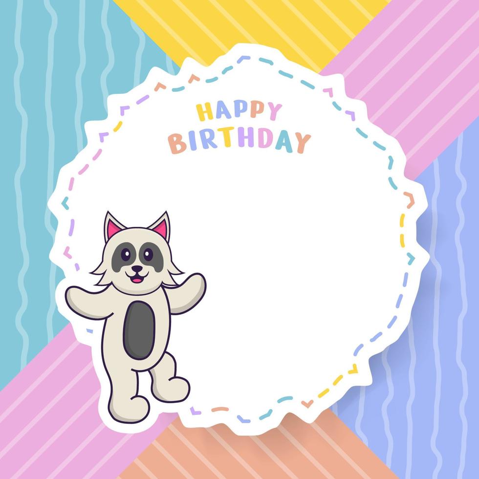 Tarjeta de felicitación de feliz cumpleaños con personaje de dibujos animados de perro lindo. ilustración vectorial vector