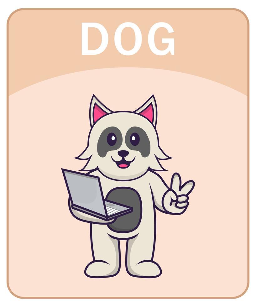 Alphabet flashcard with Cute dog cartoon character. vector