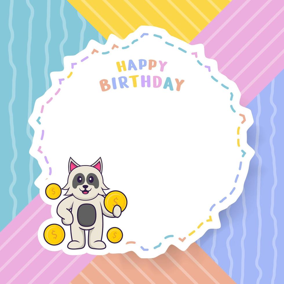 Tarjeta de felicitación de feliz cumpleaños con personaje de dibujos animados de perro lindo. ilustración vectorial vector