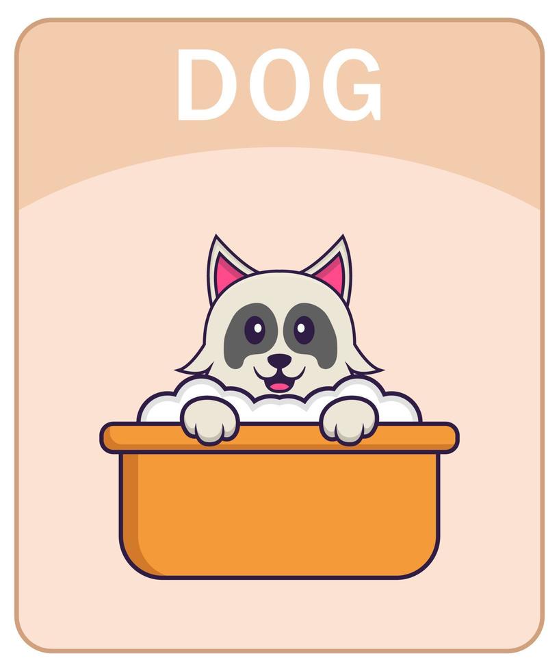 Alphabet flashcard with Cute dog cartoon character. vector