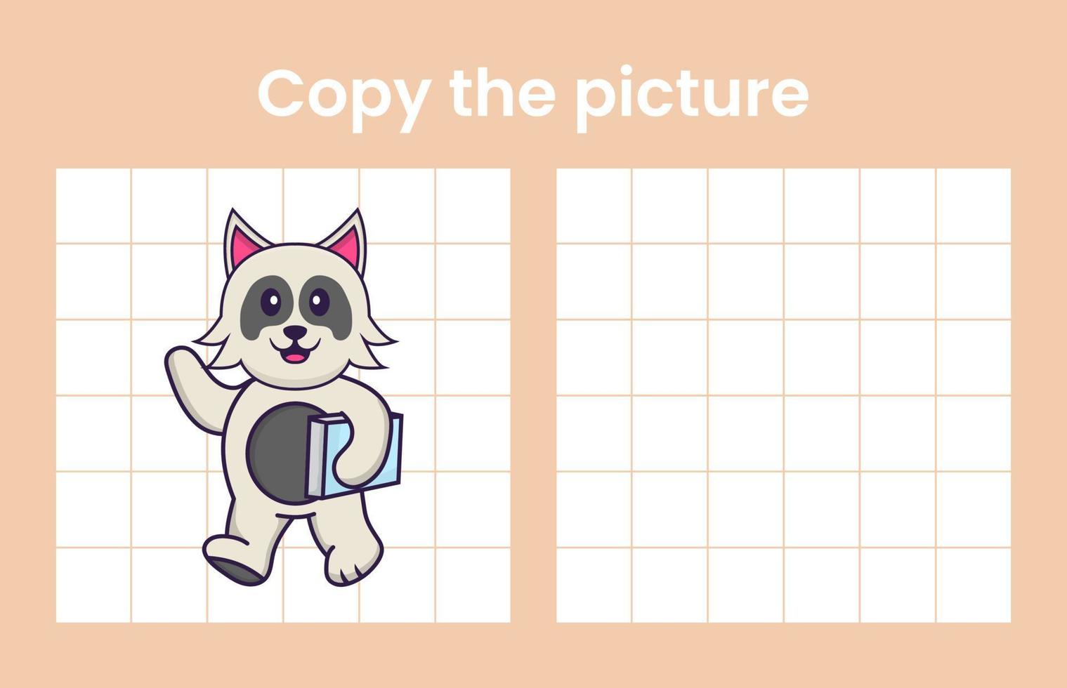 Copy the picture of a cute dog. Educational game for children. Cartoon vector illustration