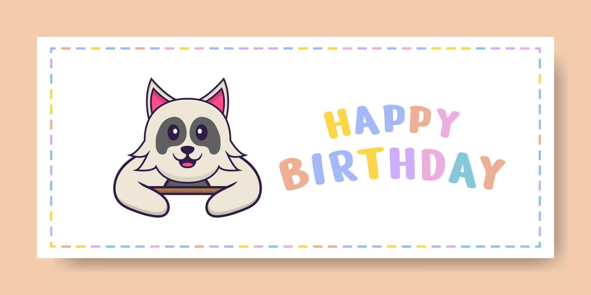 Banner de feliz cumpleaños con personaje de dibujos animados de perro lindo. ilustración vectorial vector