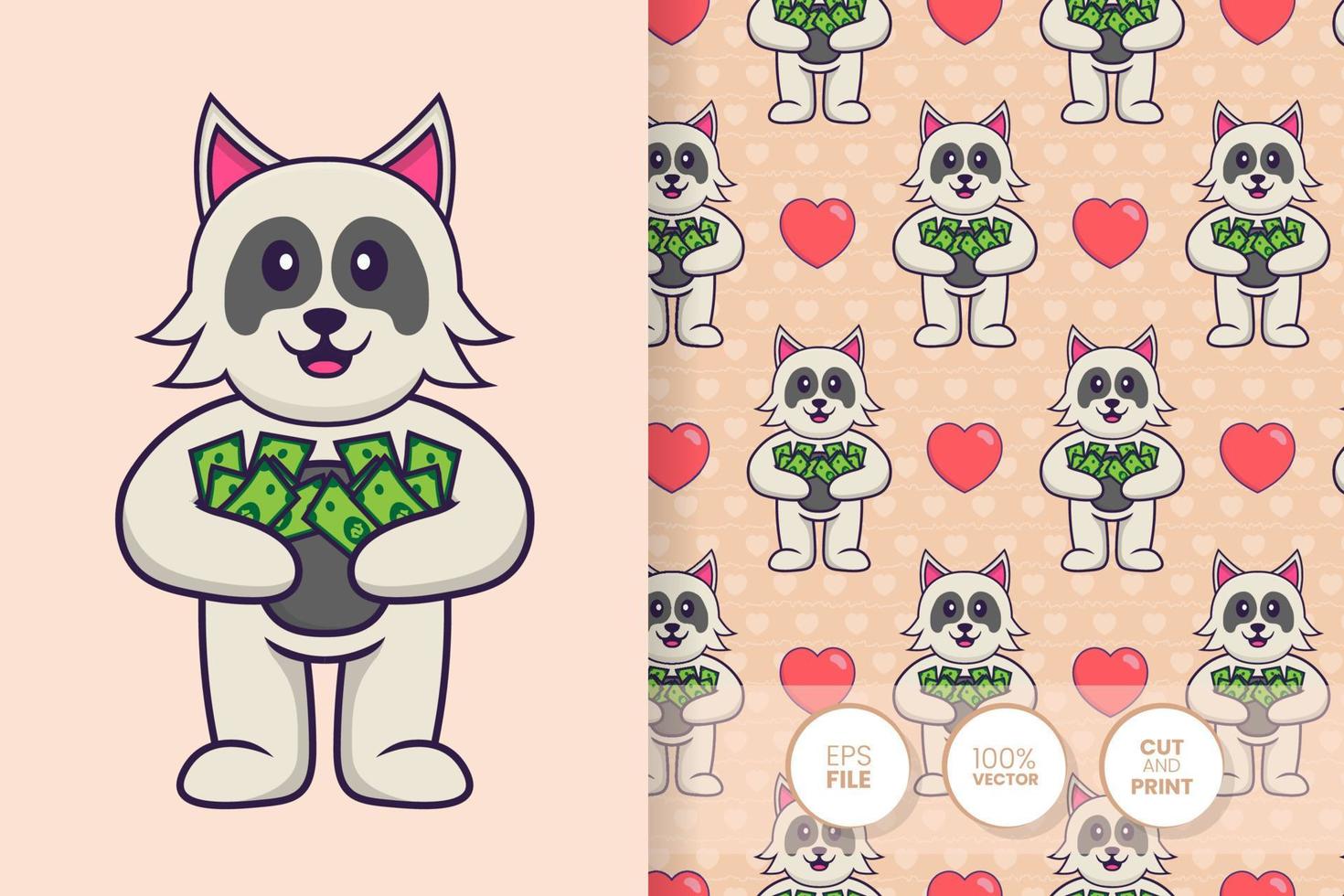 Cute dog cartoon character. seamless pattern background vector