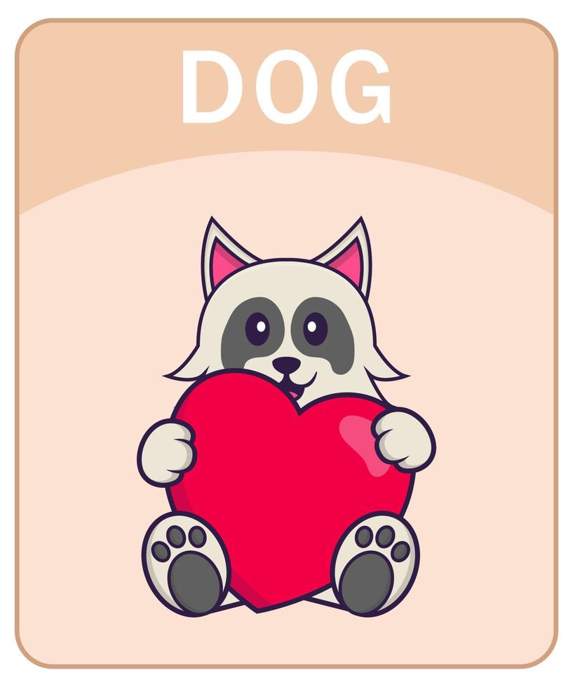 flashcard del alfabeto con personaje de dibujos animados lindo perro. vector