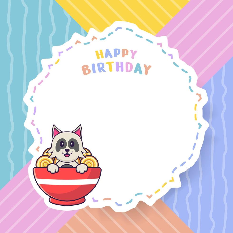 Tarjeta de felicitación de feliz cumpleaños con personaje de dibujos animados de perro lindo. ilustración vectorial vector