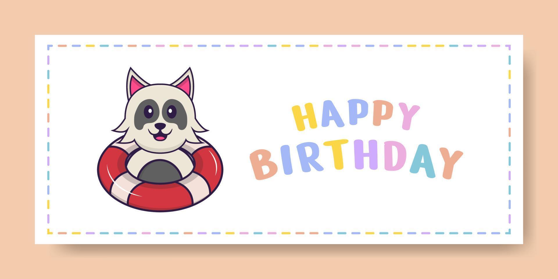 Happy Birthday banner with Cute dog cartoon character. Vector Illustration