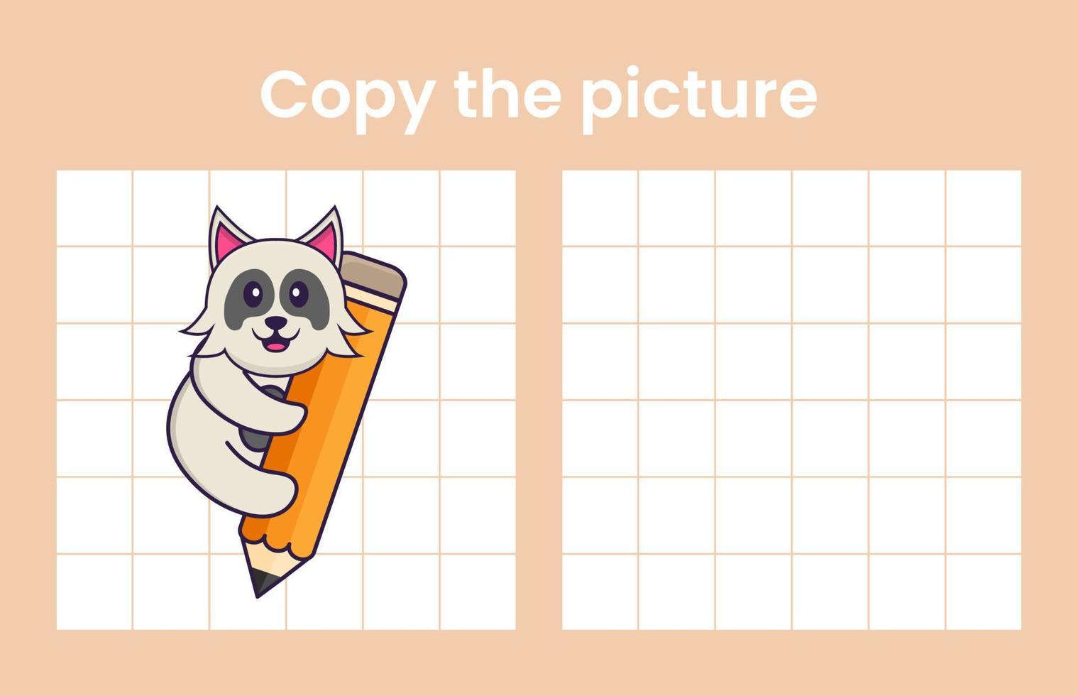 Copy the picture of a cute dog. Educational game for children. Cartoon vector illustration