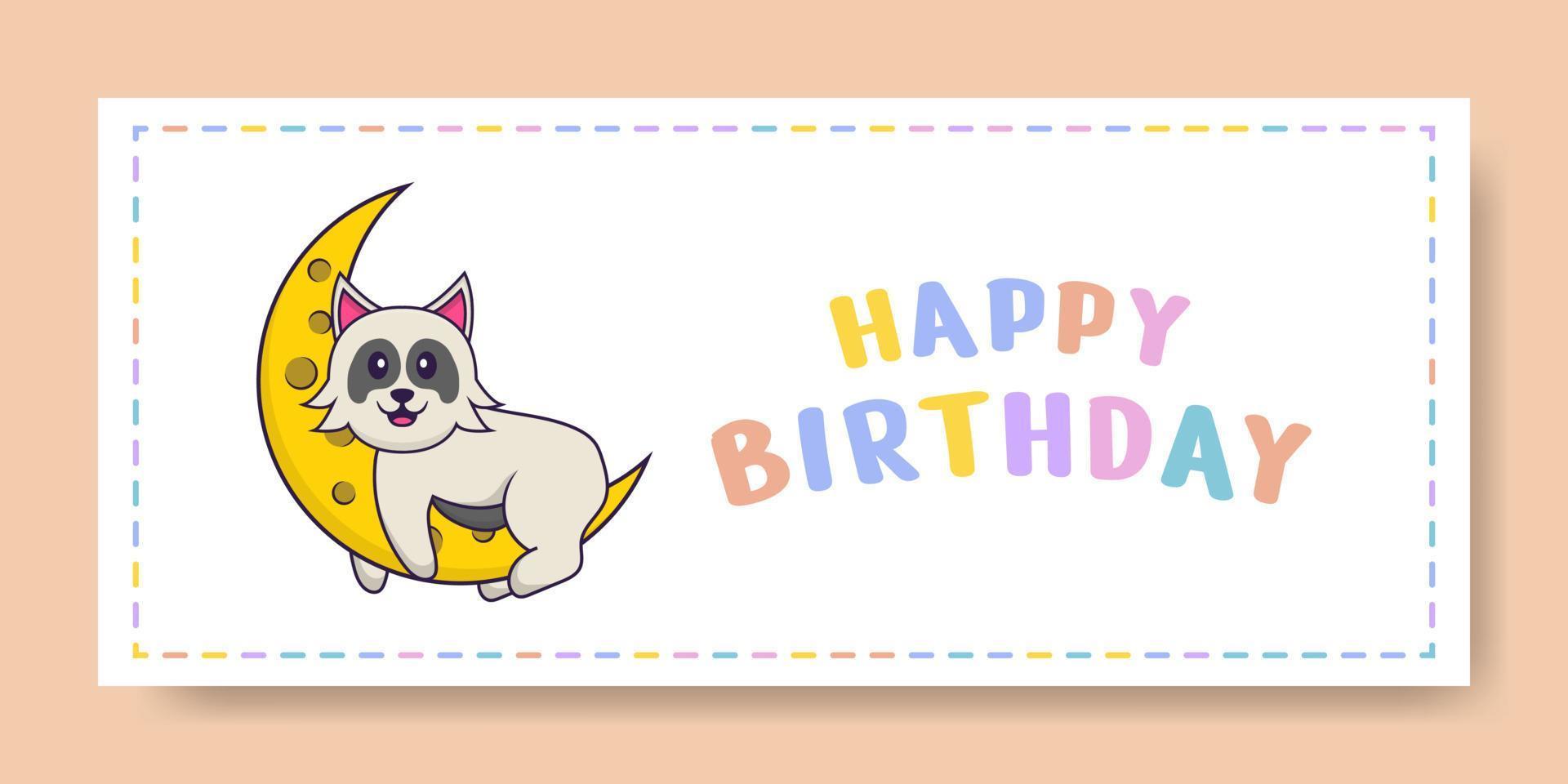 Happy Birthday banner with Cute dog cartoon character. Vector Illustration