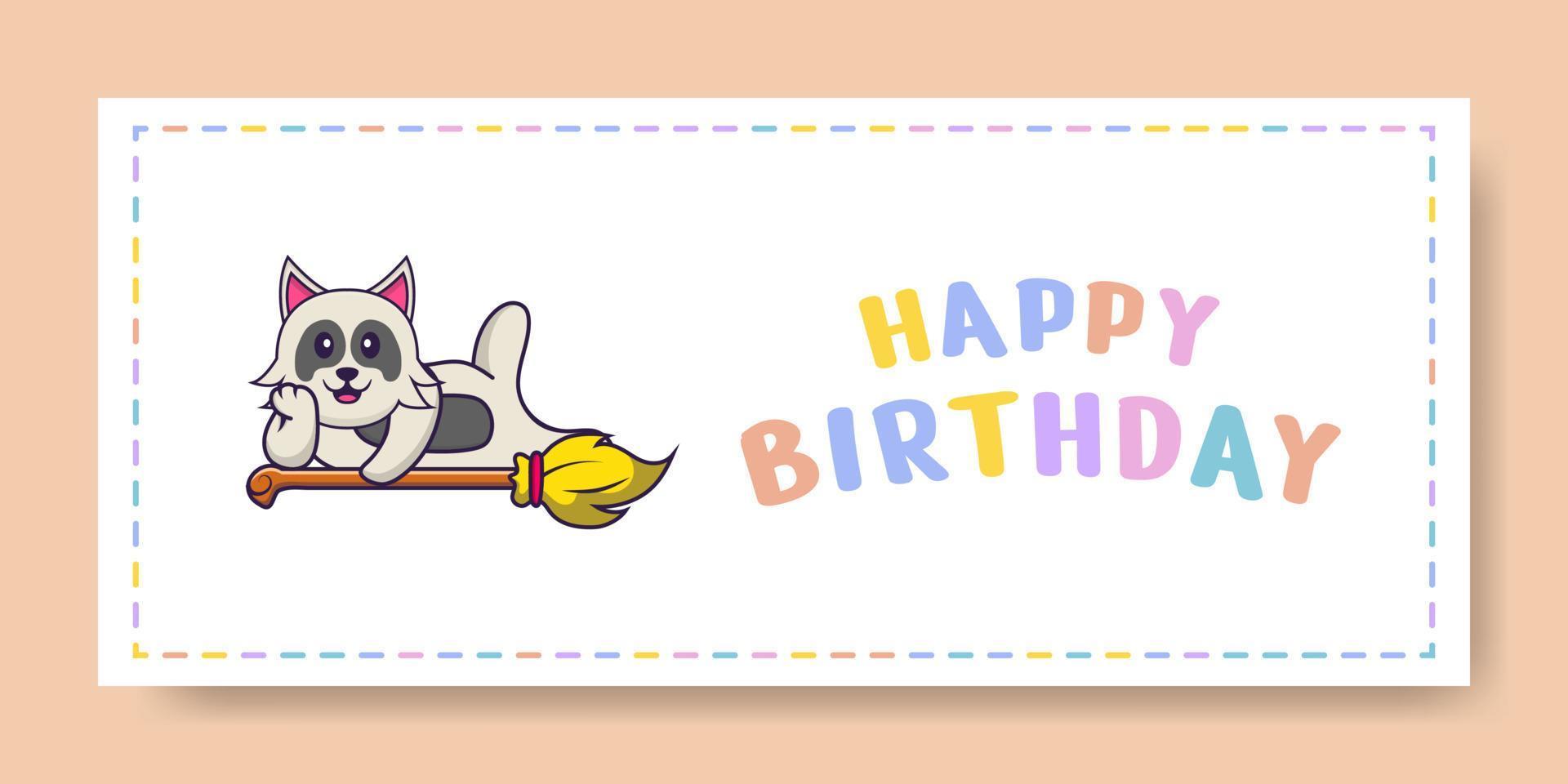 Banner de feliz cumpleaños con personaje de dibujos animados de perro lindo. ilustración vectorial vector