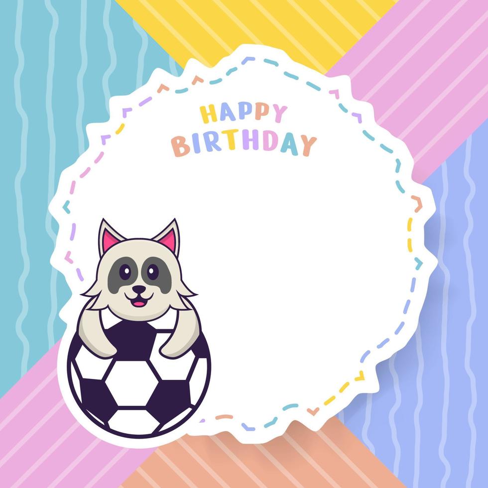 Happy Birthday greeting card with Cute dog cartoon character. Vector Illustration