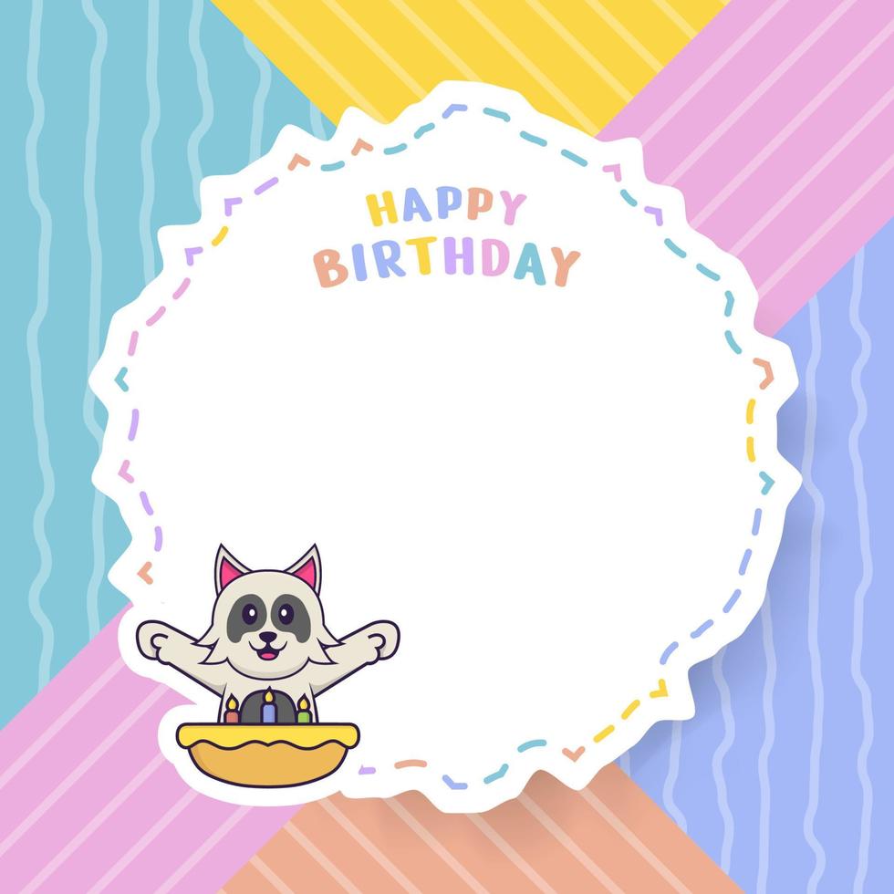 Tarjeta de felicitación de feliz cumpleaños con personaje de dibujos animados de perro lindo. ilustración vectorial vector