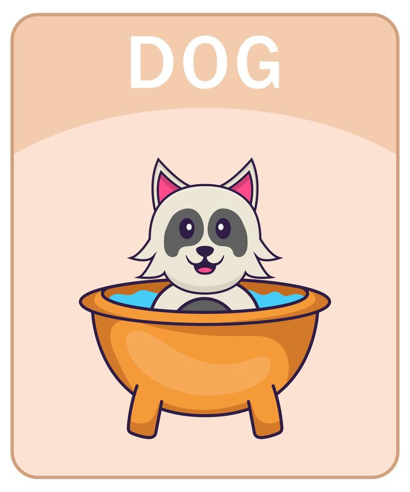 Alphabet flashcard with Cute dog cartoon character. vector
