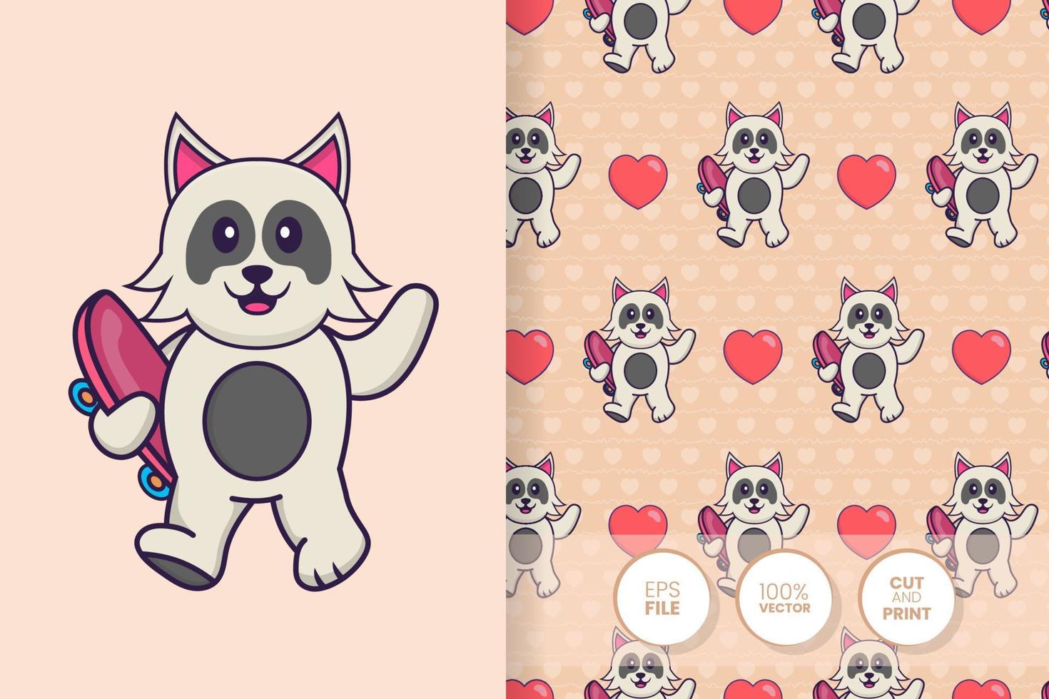 Cute dog cartoon character. seamless pattern background vector