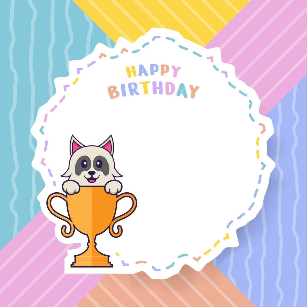 Happy Birthday greeting card with Cute dog cartoon character. Vector Illustration