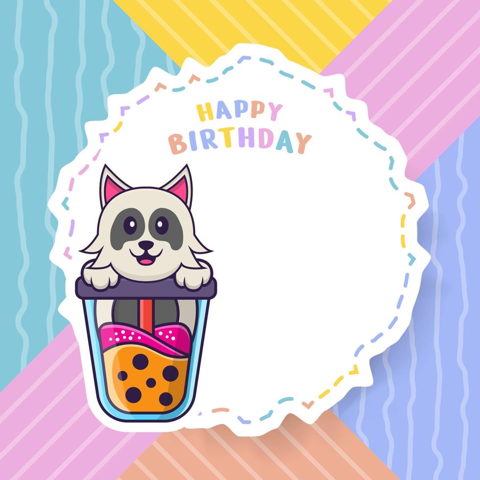 Tarjeta de felicitación de feliz cumpleaños con personaje de dibujos animados de perro lindo. ilustración vectorial vector