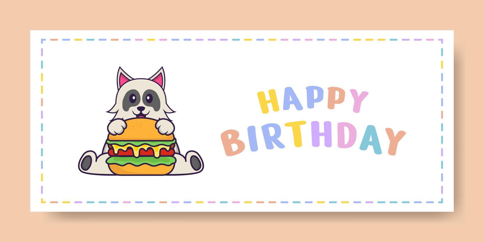 Banner de feliz cumpleaños con personaje de dibujos animados de perro lindo. ilustración vectorial vector