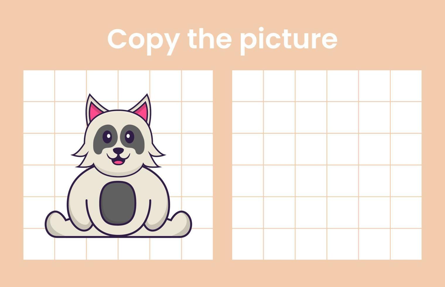 Copy the picture of a cute dog. Educational game for children. Cartoon vector illustration