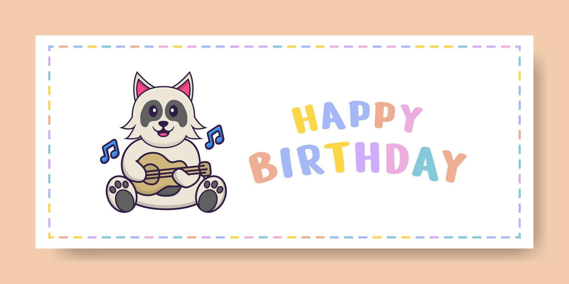 Happy Birthday banner with Cute dog cartoon character. Vector Illustration