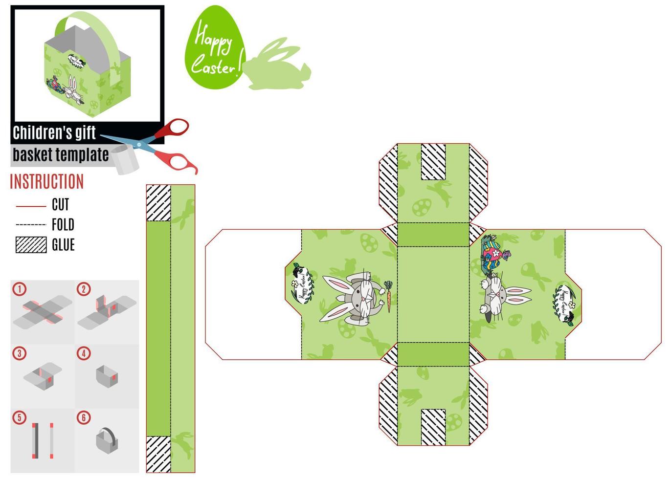 plantilla de caja verde claro para conejo de vacaciones de pascua vector