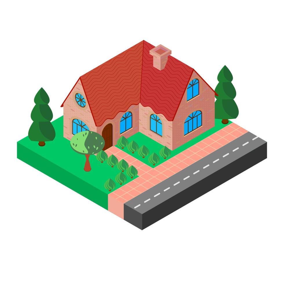 An old mansion with a red roof vector