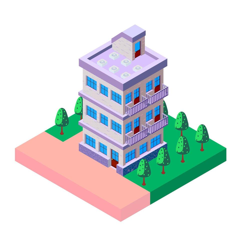 Apartment Purple House Isometric icon vector